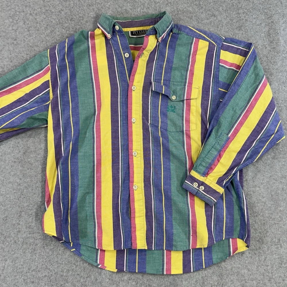 Vintage 90s Ivy Club Classics Rainbow Striped Shirt Boys L